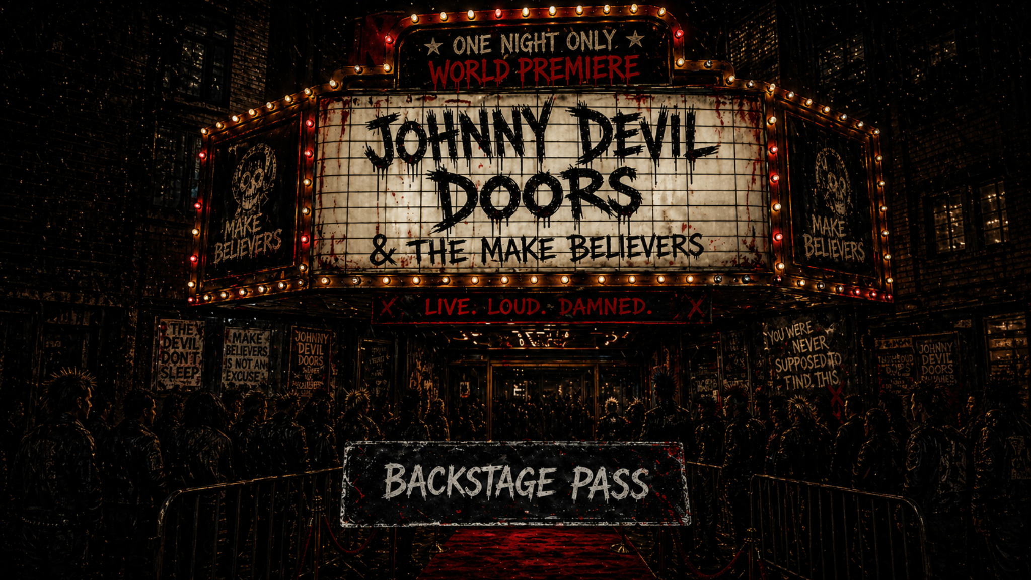 Johnny Devil Doors theater marquee premiere